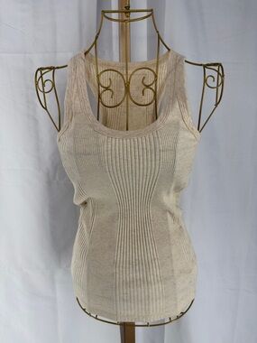 aerie Beige Ribbed Scoop Tank Top Shirt - XS - Heather Beige